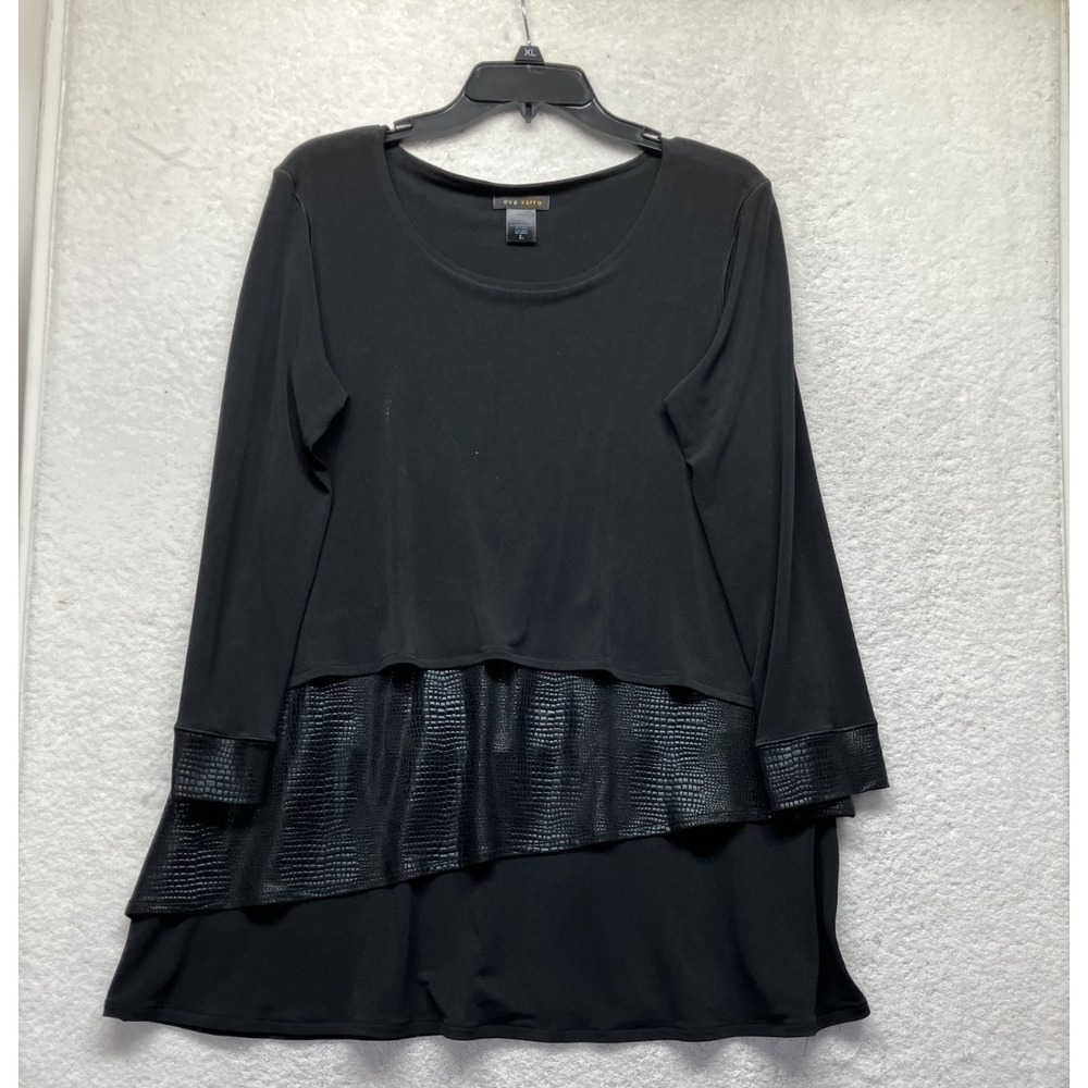Eva Varro Womens Size L Black 3/4 Sleeve Scoop Neck Blouse Top (J13)